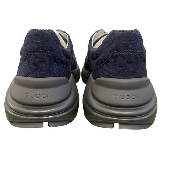 New GUCCI GG Supreme Maxi BLUE Gray Canvas Rhython Sneakers Men's 12 | US 12.5 - Picture 7 of 16